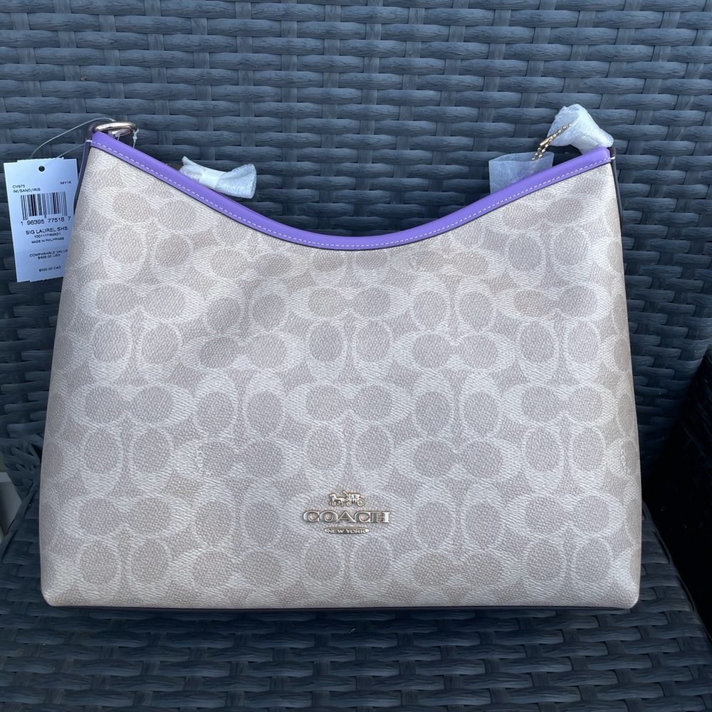 NWT！COACH Laurel Shoulder Bag In Signature（CV975）FAST SHIPPING mother day gift